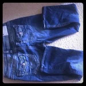 Suki silver blue jean capris